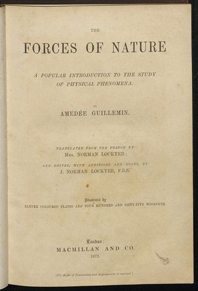 : Title page, Amédée Guillemin, The Forces of Nature, 1872 (Linda Hall Library)