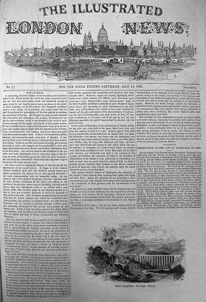 Illustrated London News, May 14, 1850, with front- page story on Eleazar Root’s successful repair of the Pontcysyllte Aqueduct (Illustrated London News)