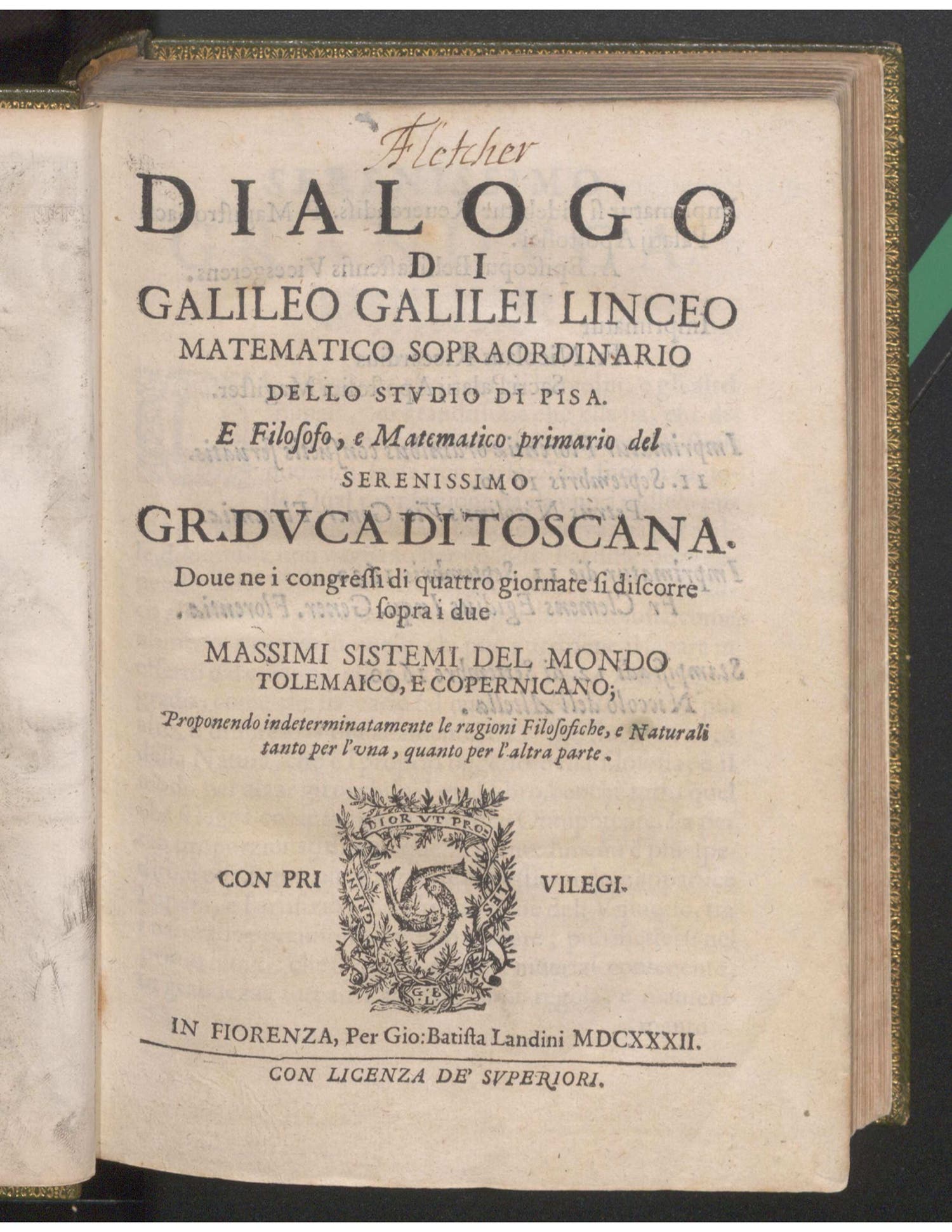 Galileo Galilei, Dialogo di Galileo Galilei Linceo matematico sopraordinario dello studio di Pisa, Florence, 1632 (Linda Hall Library)