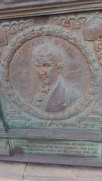 Bronze relief portrait at the grave of Canvass White, Princeton Cemetery, New Jersey (findagrave.com)