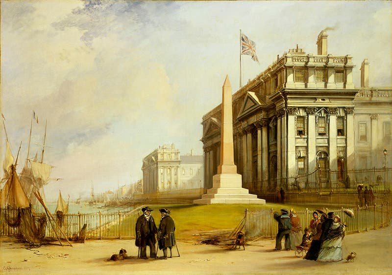 Memorial to Joseph René Bellot, erected near Greenwich Hospital along the Thames, painting by George Chambers, Jr., 1857 (National Maritime Museum, Greenwich)