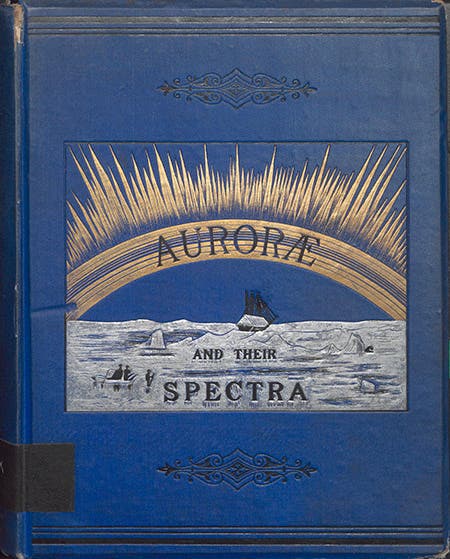 Embossed front cover, John Rand Capron, Aurorae and their Spectra, 1879 (Linda Hall Library)