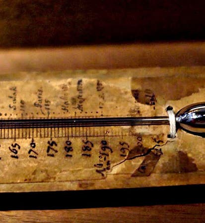 Detail of the bulb and the temperature scale of the original Celsius thermometer, on display in the Museum Gustavianium, Uppsala (curiosity.com)