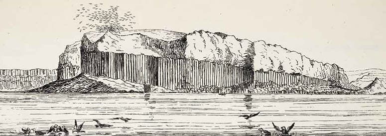Isle of Staffa, distant view, lithograph, in Henry de la Beche, Sections and Views, Illustrative of Geological Phaenomena, 1830 (Linda Hall Library)