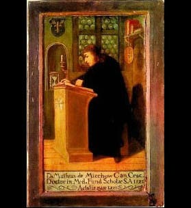 Portrait of Maciej Miechowita in his study, with an inscription declaring it was painted in 1525, two years after his death. (Wikimedia commons)