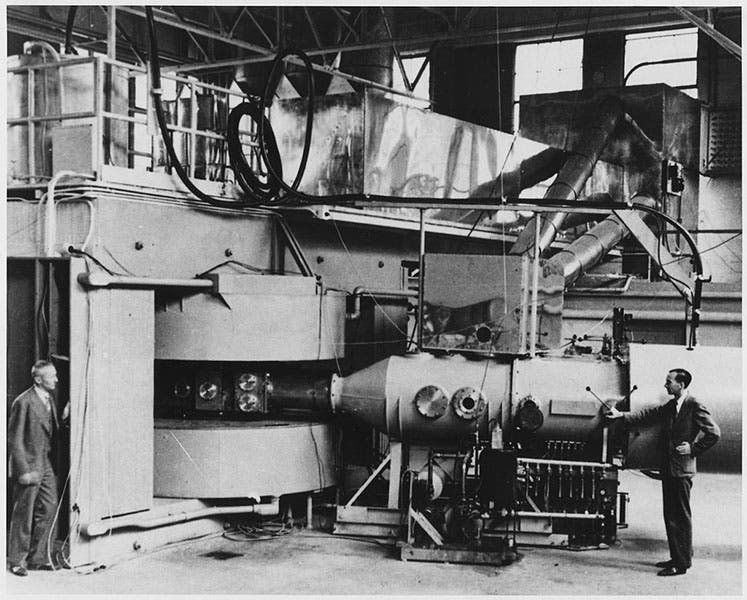 The 60-inch cyclotron at the University of California, Berkeley, where neptunium and then plutonium were first produced in 1940 and 1941 by bombarding uranium with protons (Wikimedia commons)