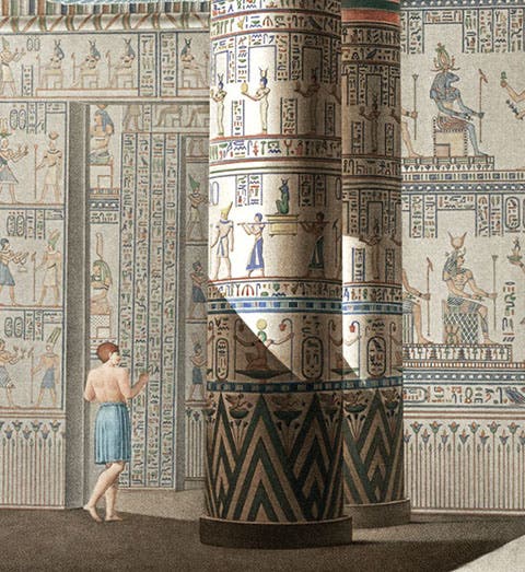 Interior of the Hypostyle Hall of the main temple at Philae, after drawing by Jean-Baptiste Lepère, detail of third image, Description de l’Égypte, Antiquités, vol. 1, 1809 (Linda Hall Library)