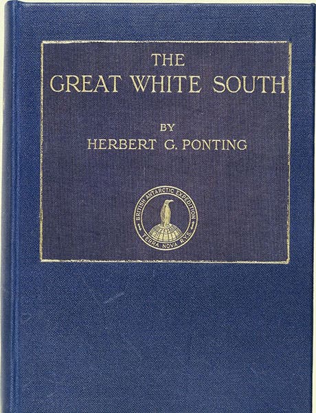 Embossed front cover, Great White South, by Herbert Ponting, 1921, Royal Collection, Windsor (rct.uk)