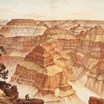 “View from Point Sublime, Looking East,” chromolithograph after drawing by William Henry Holmes, in Tertiary History of the Grand Cañon District, by Clarence Dutton, Atlas, pl. XV, 1882.