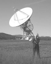 The 85-foot radio telescope used for Project Ozma, 1960, with an older Frank Drake also in the photograph, ca 1985 (greenbankobservatory.org)