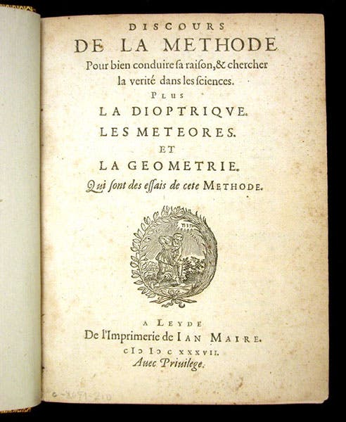 Title page, Discours de la methode, by René Descartes, 1637 (Linda Hall Library)