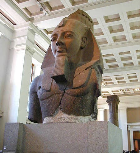 The Younger Memnon, a colossal syenite bust of Ramesses II, obtained for the British Museum in 1816 by Heny Salt but not put in place until 1821, modem photograph, British Museum, London, item EA 19 (Wikimedia commons)