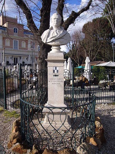 Bust of Angelo Secchi in the Pincian Gardens, Rome, standing atop a pillar erected by Secchi to mark the meridian of Rome (Wikimedia commons)