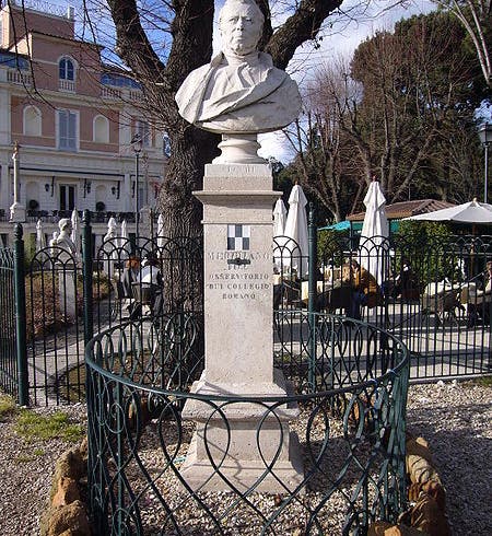Bust of Angelo Secchi in the Pincian Gardens, Rome, standing atop a pillar erected by Secchi to mark the meridian of Rome (Wikimedia commons)