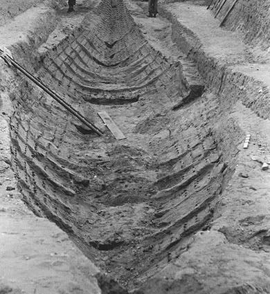 Impression of the excavated ship at Sutton Hoo, Suffolk, photograph, 1939, British Museum (britishmuseum.org)