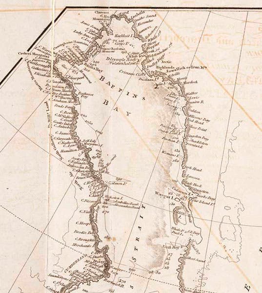 Baffin Bay, detail of an engraved map of the Atlantic Ocean (third image), in A Voyage of Discovery, by John Ross, 1819 (Linda Hall Library)