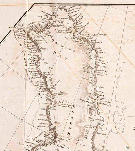 Baffin Bay, detail of an engraved map of the Atlantic Ocean (third image), in A Voyage of Discovery, by John Ross, 1819 (Linda Hall Library) 