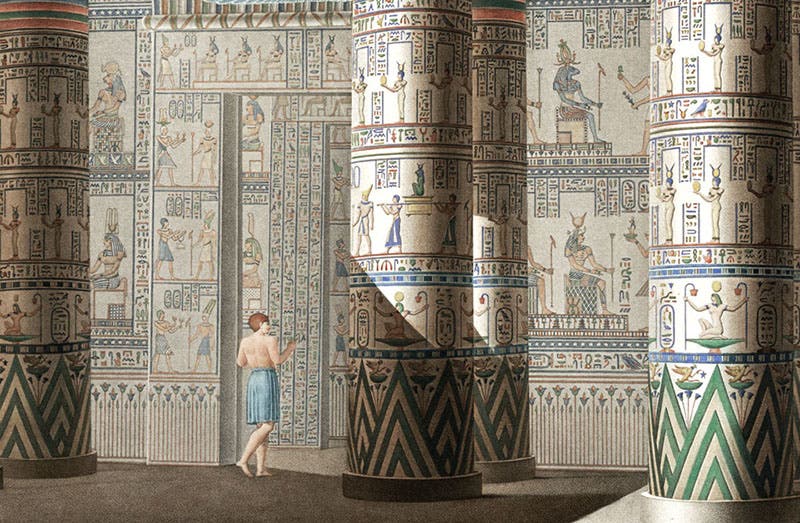 Interior of the Hypostyle Hall of the main temple at Philae, after drawing by Jean-Baptiste Lepère, detail of third image, Description de l’Égypte, Antiquités, vol. 1, 1809 (Linda Hall Library)