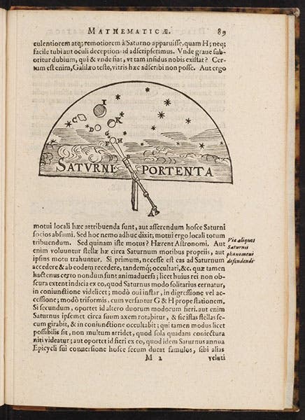 The night sky, with a telescope, woodcut, Johannes Locher (or Christoph Scheiner), Disquisitiones mathematicae, 1614 (Linda Hall Library)