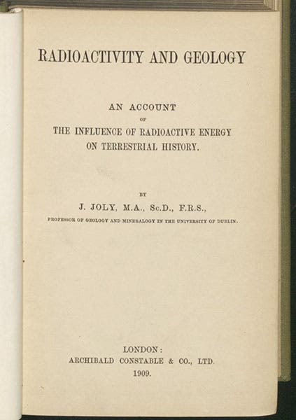 Title page of Radioactivity and Geology, by John Joly, 1909 (Linda Hall Library)
