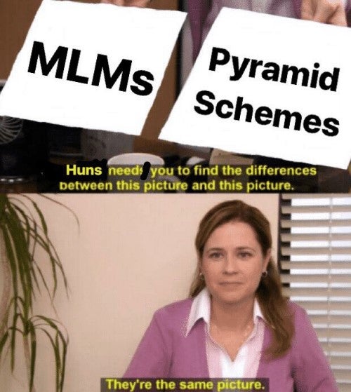 Meme about MLMs and pyramid schemes being the same thing