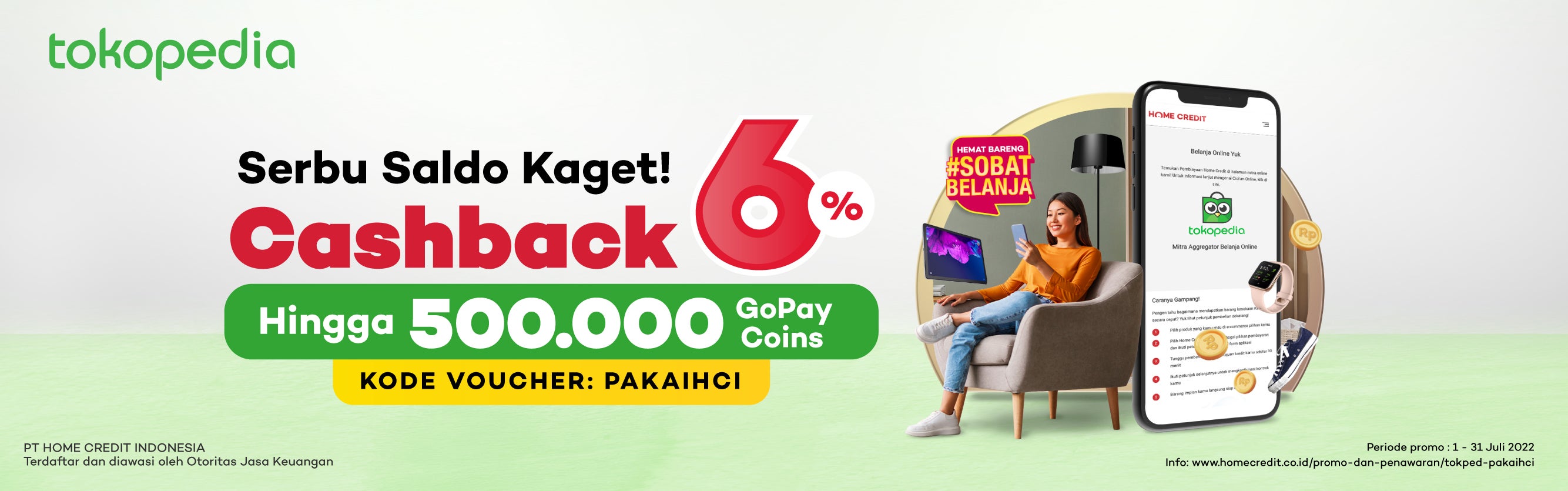 Cashback 6% hingga 500.000 GoPay Coins di Tokopedia