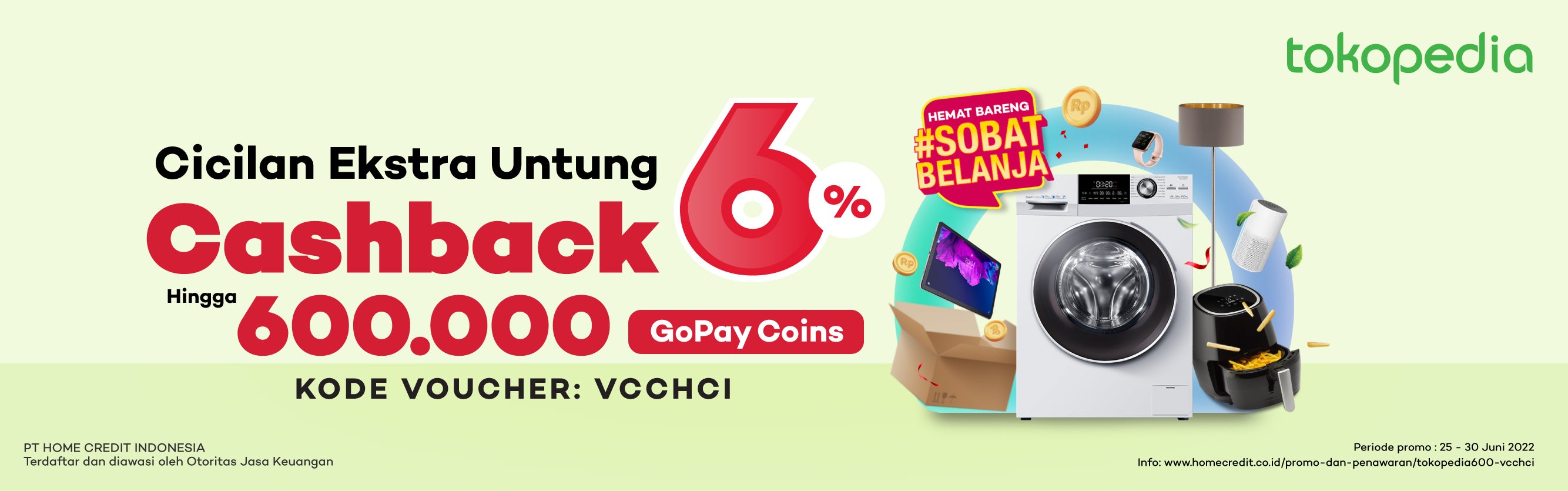 Cashback 6% hingga 600.000 GoPay Coins di Tokopedia