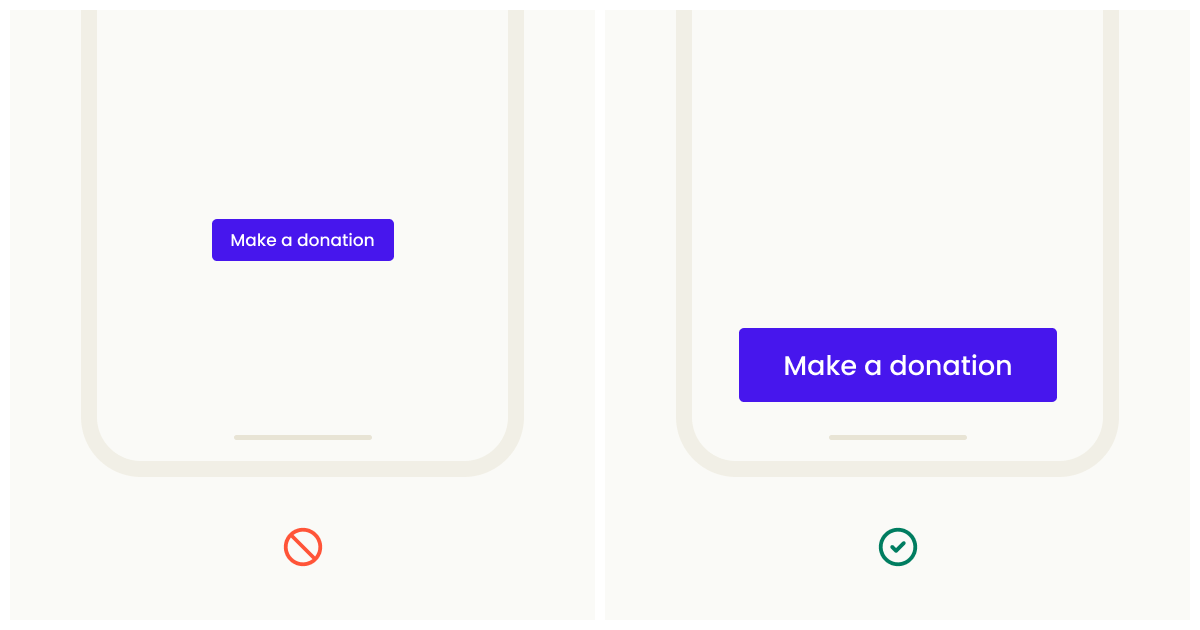 Operable accessibility principles. This image demonstrates the difference between bad and best practice when positioning elements in an interface for users to engage with.