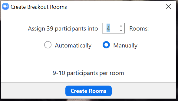 Screen shot on how to create Breakout Rooms