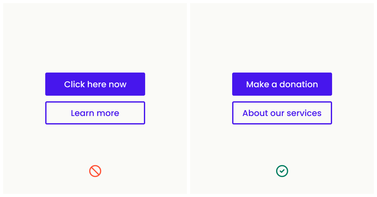 Understandable accessibility principles. This image demonstrates the difference between bad and best practice when including logical terms within UI buttons.