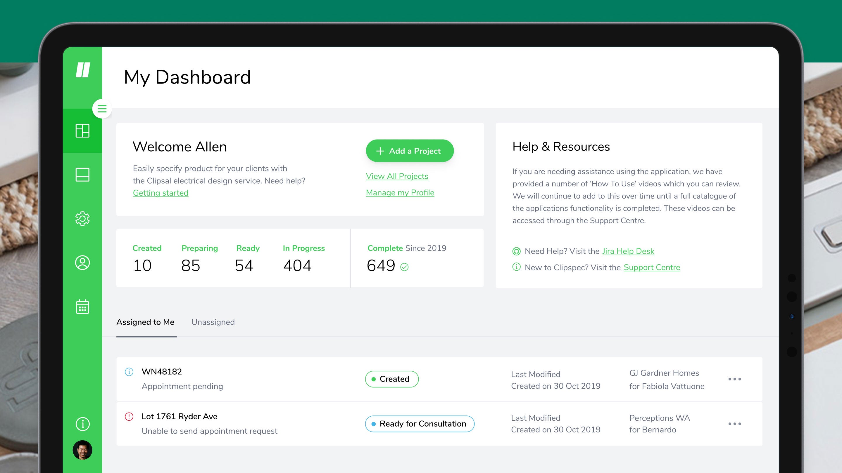 Clipspec dashboard