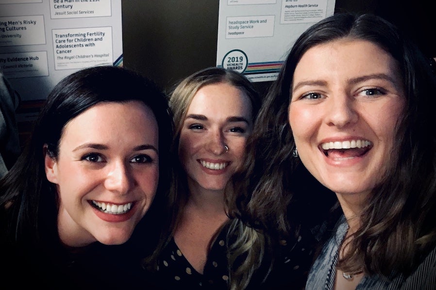 Catherine (left) with colleagues Paula Spain, oncofertility coordinator, and Emily O’Shea, 2019 Honours student.