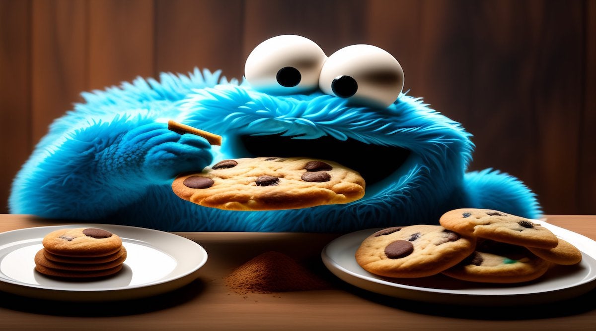 Picture of cookie monster eating cookies