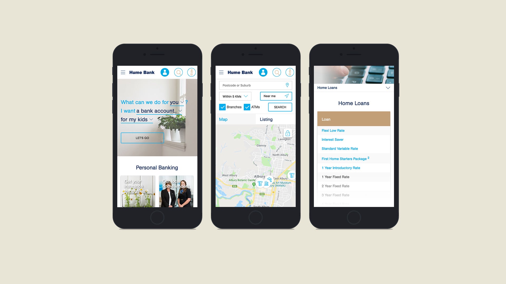 Hume Bank website on a mobile device
