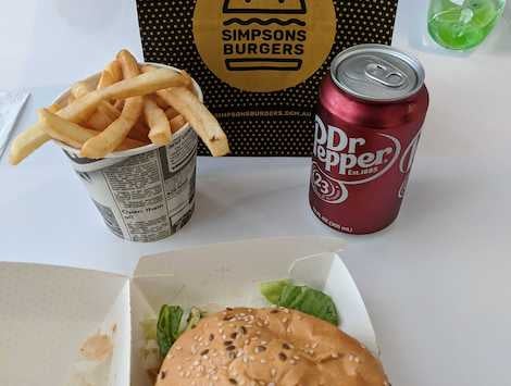 A Simpsons burger and chips