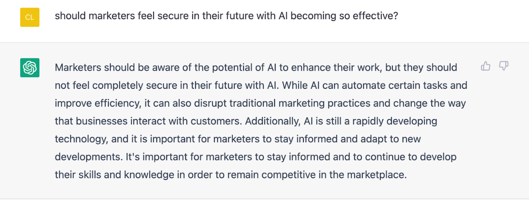 Picture of a ChatGPT screenshot which has been asked about the future of AI content Picture of a ChatGPT screenshot which has been asked about the future of AI content