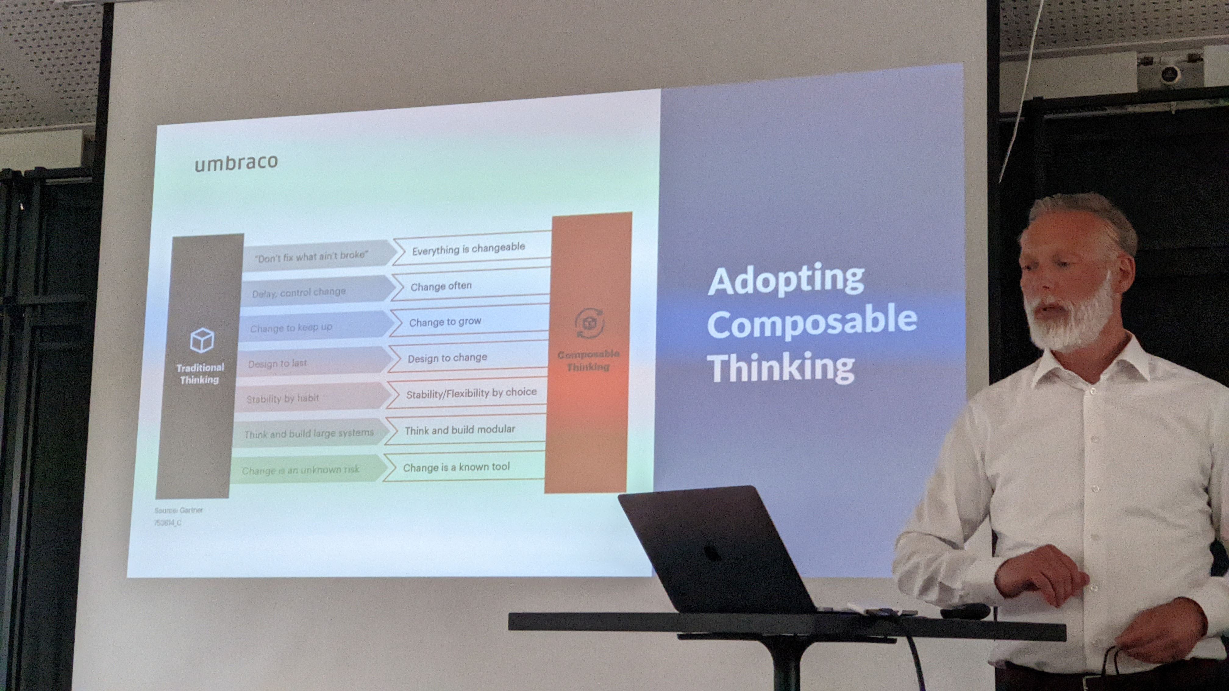 Umbraco presentation slide on adopting composable thinking