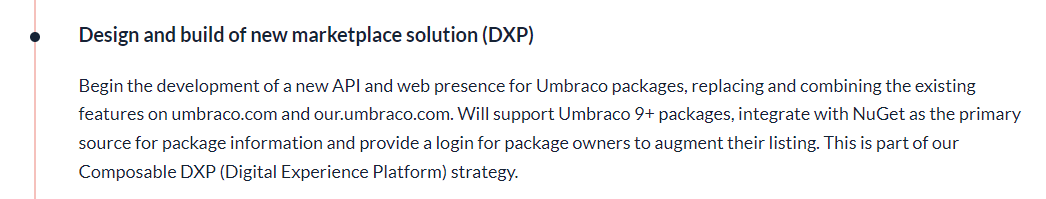 Umbraco roadmap