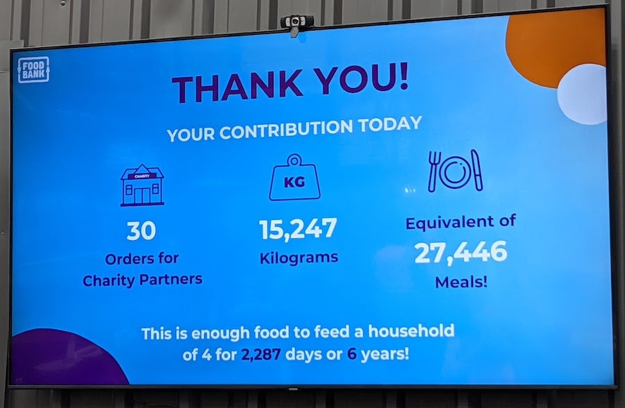 Thank you board at Foodbank