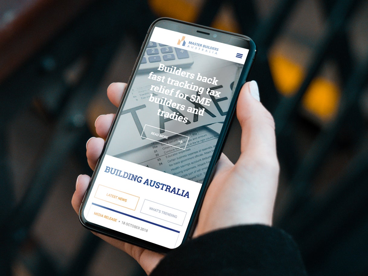 Master Builders website on a mobile device