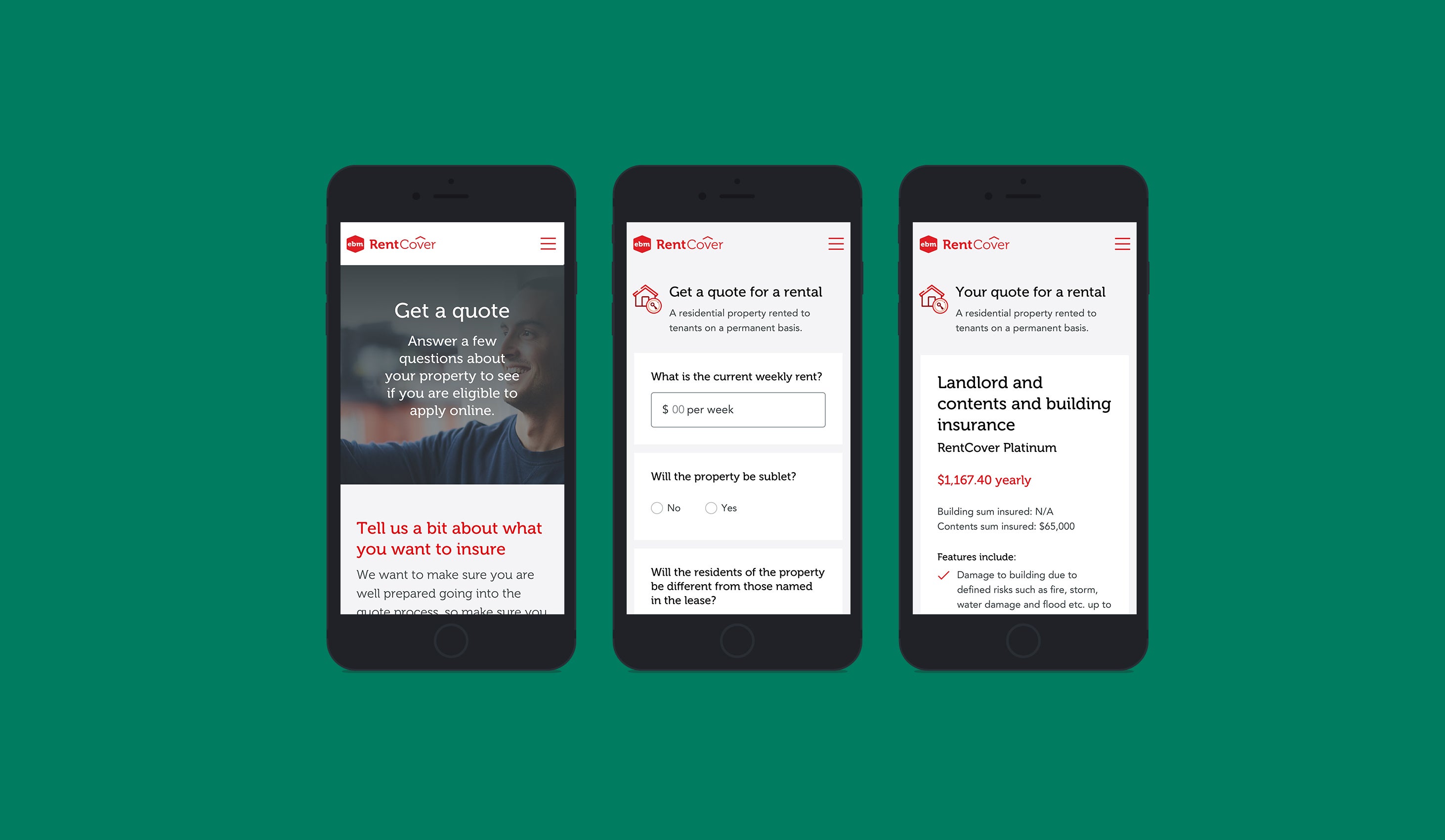 RentCover quotation engine on mobile