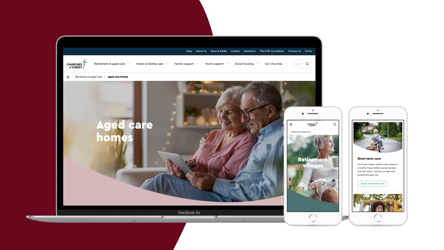 Churches of Christ website - Aged Care section on tablet and mobile