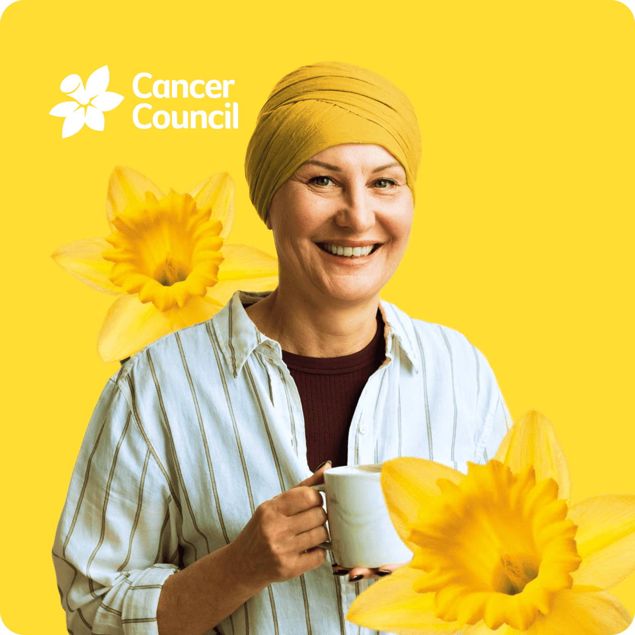 Image of woman with daffodil in background