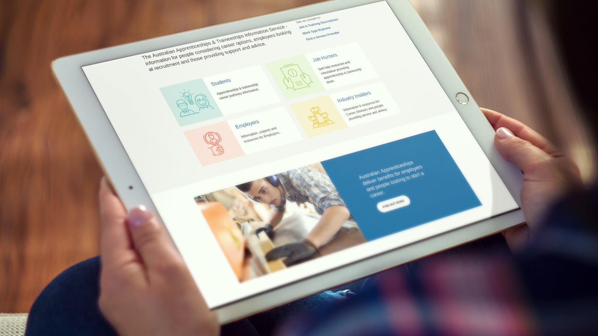 Australian Apprenticeship Pathways website on a tablet device