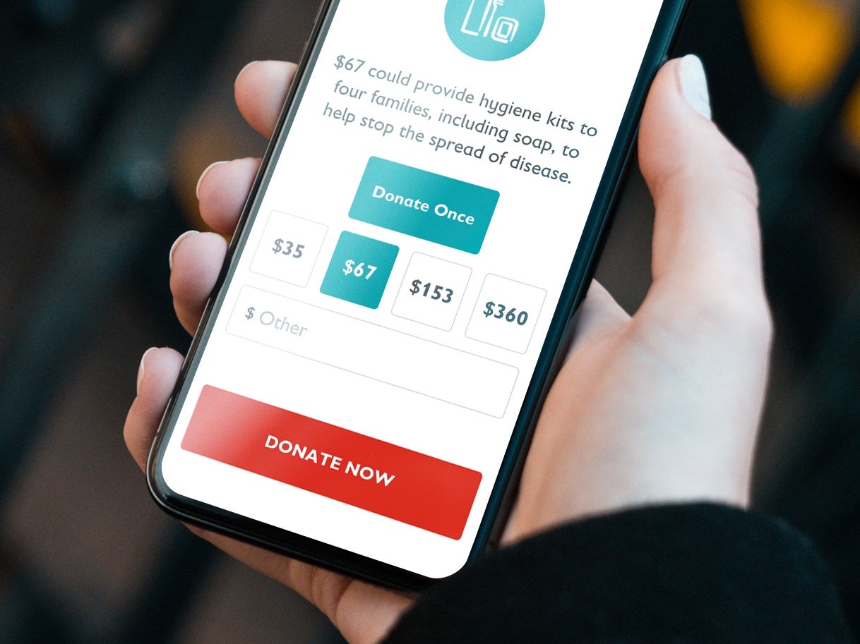 Donate Now screen on mobile phone