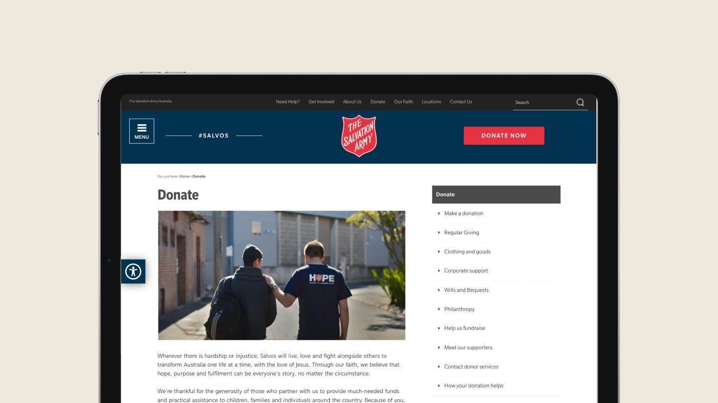 Salvos donation page