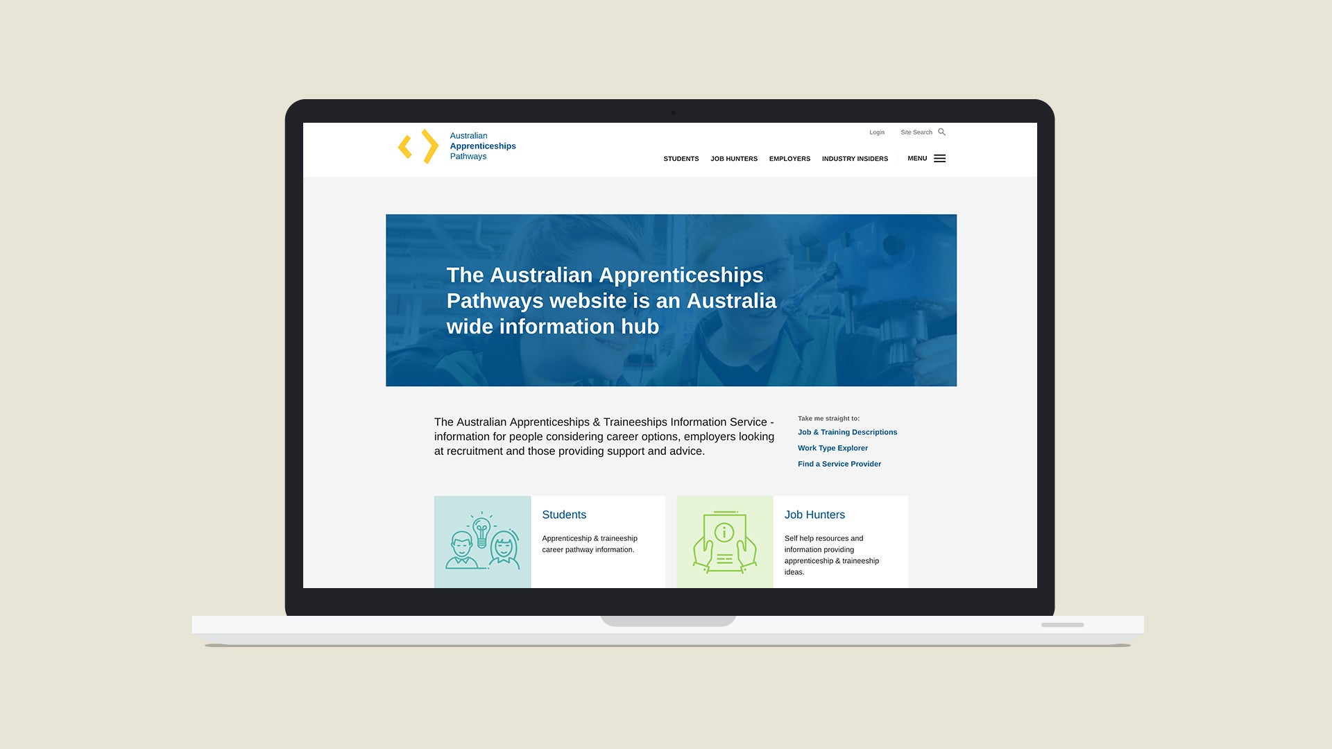 Australian Apprenticeship Pathways website on a laptop device