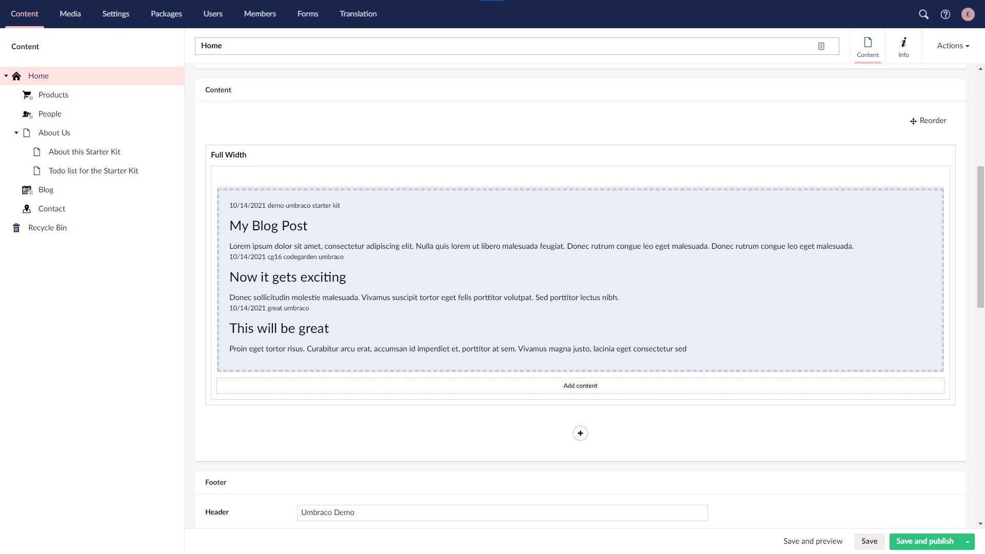 Umbraco 9 back office screenshot