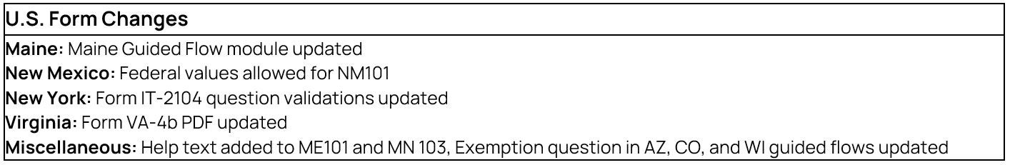 US Form Changes