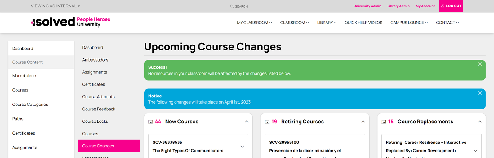 Upcoming Course Changes - No Concerns